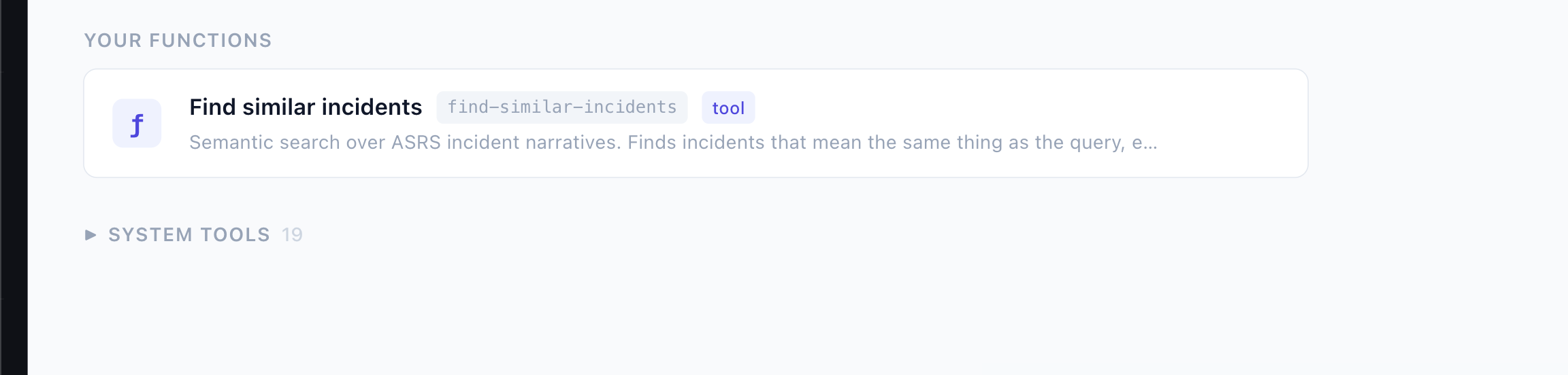 The function listed as an available agent tool